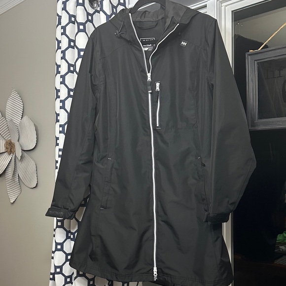 Sz XL New Helly Hansen Belfast Black Long Windproof Rain Coat. - Picture 2 of 7